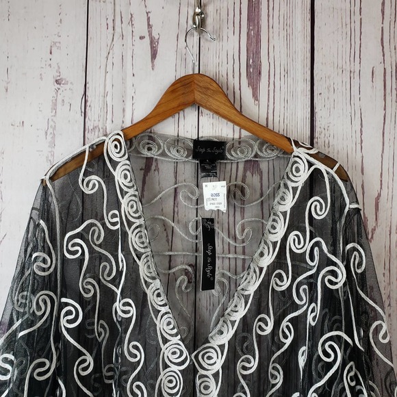 Step In Style Shawl Wrap Womens Size Large Sheer Embroidered Black - Picture 2 of 7